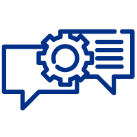 Gear with speech bubbles icon, suggesting communication and technology integration.