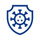 Blue shield with a virus symbol in the center.